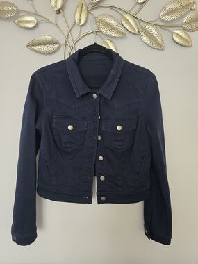 Women’s Dark Navy Denim Jacket - Classic Button-Front Jean Jacket Size S